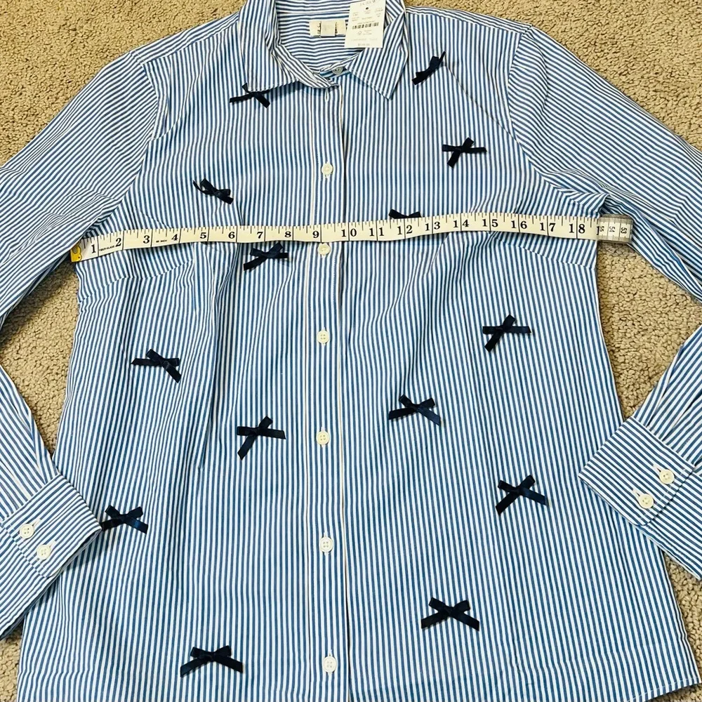 NWT! J. Crew Navy Striped Bow Button-Up Shirt in Color Banker Stripe Size Medium - Picture 7 of 8